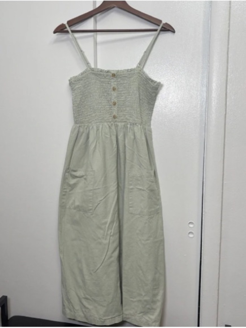 No Comment Mint Green Smocked Button Front Midi Dress Women's Size L